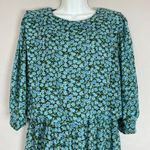 Vintage Blouson Dress Blue Roses Floral Pleated Skirt Women Plus Size Retro 90s Photo 2