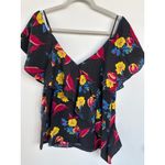 Diane Von Furstenberg  100% Silk Floral Ruffle Front Top in Silese Black, Size S Photo 4