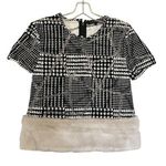 Katharine Kidd Black Tweed Houndstooth Plaid Faux Fur Trim Top Women’s Size 6 Photo 0