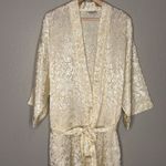 Lord & Taylor Robe Womens Ivory Satin Jacquard Floral Belted Bridal XL READ SIZE Photo 2