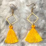 NEW! BOHO Rose Gold Geometric and Yellow Fringe Tassel Earrings Photo 2