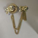 Swag Brooch Yellow Gold Tone Bow Chain Pin Set Ornate Tassel Dangle Detailing Photo 11