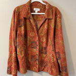 Christopher & Banks Orange Boho Citrus Retro 70s Jacket Linen Cotton Hippie Art To Wear Laganlook 1X Photo 0