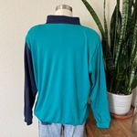 Vintage Fall Sweatshirt Two Tone Teal Navy 90s Embroidered Leaves Pullover large Blue Photo 1