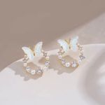 Faux Diamond‎ & Pearl White Butterfly Gold Plated Stud Earrings Photo 0