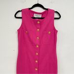 Adrienne Vittadini  Hot Pink Gold Button Sleeveless Sheath Dress Womens 6 Barbie Photo 1