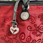 Brighton Purse Red Canvas Black Leather Trim Floral Satchel Shoulder Bag Western Photo 6