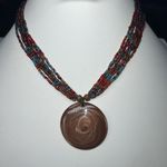 Vintage Seed Bead and Polished Stone Necklace Blue Photo 0