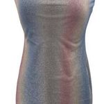 Vintage 90s Y2k Sparkle Mini Dress Glitter Ombre Stripe Silver Pink Blue Small Photo 0
