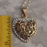 Gold Heart w/ Crystal Pendant & Chain Necklace Photo 4