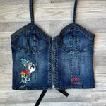 Harley Davidson Denim Embroidered Corset Tank Front Zip H13 Blue Size L Photo 0