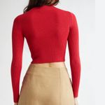 Farm Rio  High Neck Burgundy Red Knit Blouse Crop Top Photo 1