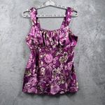 Iz Byer  California Blouse Large Floral Print Ruched Neck Tank Top Babydoll Y2K Photo 1