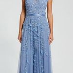 Mac Duggal 14521 Blue Floral Embellished Short Sleeve Mesh Gown Dress Photo 0