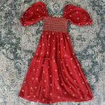Floral Embroidered Smocked Nap Dress S/M Rust Smocked Gauze Puff Sleeve Cottage Orange Photo 8