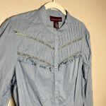 Jones Wear Women Top Ice Blue Western Peasant 14 Button Unconventional Lace Cottage Core Photo 1