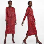 ZARA Woman Red Leopard Print Midi Dress Animal Print Long Sleeve XL Photo 5