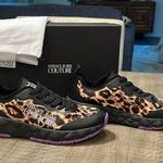 Versace Jeans Couture Leopard Print Logo Running Sneakers Purple Size 10 Photo 0