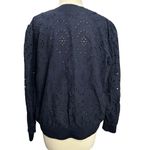 EXPRESS Tops Womens XL Navy Blue Cotton Eyelet V Neck Cottagecore Boho Feminine Photo 4
