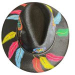 HAT MEXICAN Artisanal Hand Painted Fedora Floral Sombrero Panama Bohemian Black Photo 1