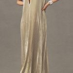 L'IDEE Opera Halter Cutout Pleated Maxi Gown in Gold Size 4 Photo 0