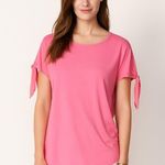 Pink bow 100 % Silk La Roque Original blouse Top casual classic fall boho Size M Photo 0