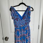 Sandro  Plunging V neck blue‎ floral Mason dress size 34 boho romantic high low Photo 4