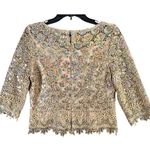 Vintage Komlies Blouse Women XL Gold Lace Sequined Retro Evening Formal Occasion Photo 4