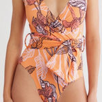 Hutch  Wrap One-Piece Swimsuit Orange Floral Large NWOT Photo 0