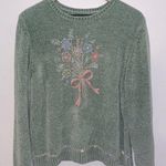 Vintage Womens Grannycore Sweater Large Knit Pullover Floral Embroidery Fuzzy Photo 0