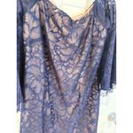Trina Turk  Los Angeles Navy Blue Lace Overlay‎ Dress Size 6 Bell Sleeves Photo 1