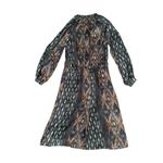 Summum Midi Dress with Ikat print Long Sleeve Flowy Boho Cinched Tie Waist S Black Photo 3