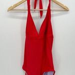prAna Women Size Medium Red One Piece Swimsuit V Neck Halter Neck Cut Out Back Photo 0