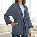 Per Una M&S Reversible Quilted Jacket Blue Floral Belted Versatile Size 12 Photo 0