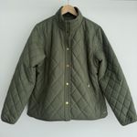 LL Bean Cozy Quilted Jacket Women Large Petite Green Olive Barn Riding Preppy Photo 4
