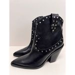 Arezzo Boots Size 10B Black Leather Block Heel Studded Booties Side Zip NEW Black Photo 1