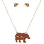 Boutique Mama Bear Necklace Earring Set Leather Photo 0