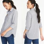Old Navy Old Navy Utility Boyfriend Button Up Striped Cotton Tunic Top Medium Blue White Photo 1