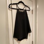 MINE Size S Black Flowy Racerback Spaghetti Strap Tank Top Open Gold Beaded Back Photo 3