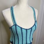 Listicle  Crochet Boho Style Cropped Tank Size Small Racerback Blue Festival Photo 2