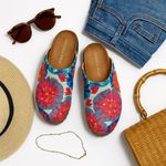 Chelsea and Violet  Embroidered Platform Cleo Clogs Colorful Floral Slides Size 8M Photo 1