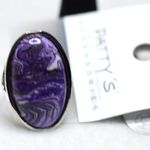 NWT Patty's Accessories Germany Purple Swirl Stone Silver Tone Statement Ring Photo 2