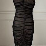 Lulus NWOT V.I.P. Treatment Black and Beige Mesh Ruched Bodycon Midi Dress S Photo 1