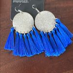 Paparazzi earrings Metallic Silver Round Disc with Blue Tassels Fashion Jewelry Photo 2