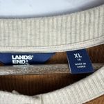 Lands' End Henley Shirt Womens XL Beige Brown Stripe Ribbed Retro 70s Cabincore Tan Photo 2