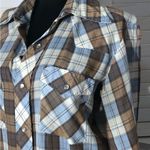 Vintage 70s Western Plaid Shirt Medium Brown Photo 3