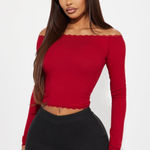 FashioNova Lia off shoulder lace trim top red Photo 0