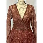 Mac Duggal  Embellished Illusion Long Sleeve V-Neck Gown Chocolate 12 Photo 8