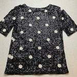 J.Crew Polka Dot Sequin Top XXS Black & Cream Short Sleeve Photo 3