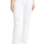 frame denim NEW FRAME Le Hollywood High Waist Ripped Crop Straight Leg Jeans Blanc Rips 25 Photo 0